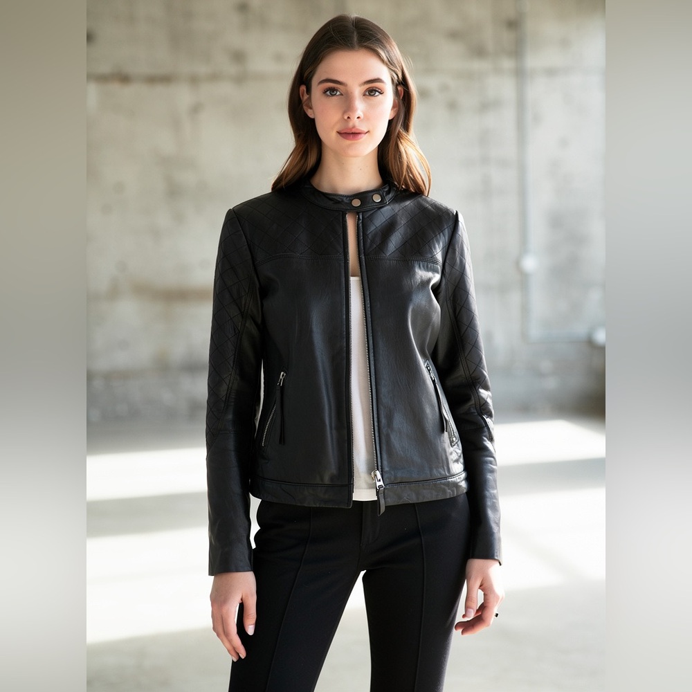 Vintage Moda International Black Leather Motorcycle Jacket